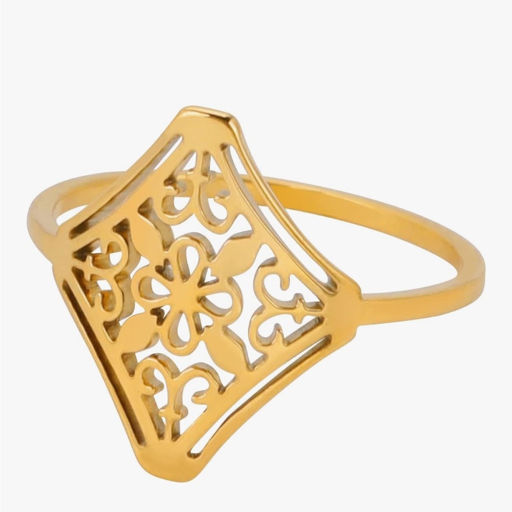 NEW 14k Yellow Gold Plated Stainless Steel‎ Filigree Ring, Size 6